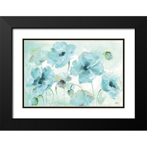 Watercolor Garden Blue Landscape Black Modern Wood Framed Art Print with Double Matting by Tre Sorelle Studios