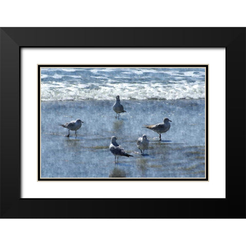 Beachgoers Black Modern Wood Framed Art Print with Double Matting by Romita, Denise