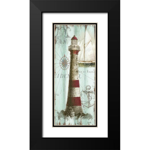 Antique La Mer Lighthouse Panel I Black Modern Wood Framed Art Print with Double Matting by Tre Sorelle Studios
