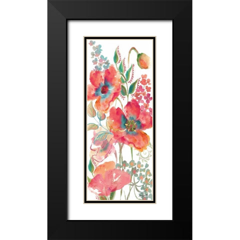 Bohemian Poppies Pink/Teal I Black Modern Wood Framed Art Print with Double Matting by Tre Sorelle Studios