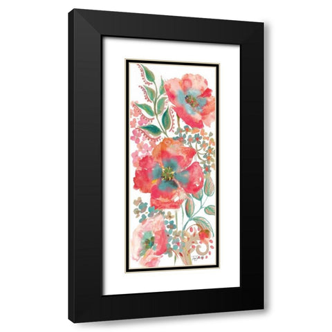 Bohemian Poppies Pink/Teal II Black Modern Wood Framed Art Print with Double Matting by Tre Sorelle Studios