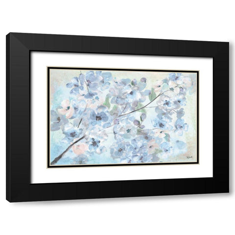 Watercolor Blue Blossoms Landscape Black Modern Wood Framed Art Print with Double Matting by Tre Sorelle Studios