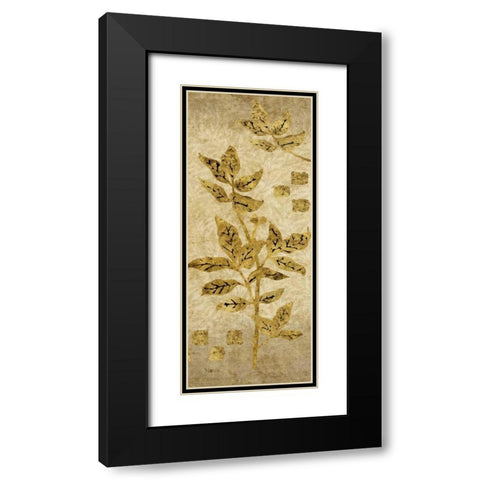 Gold Leaf Branches Panel II Black Modern Wood Framed Art Print with Double Matting by Nova, Studio