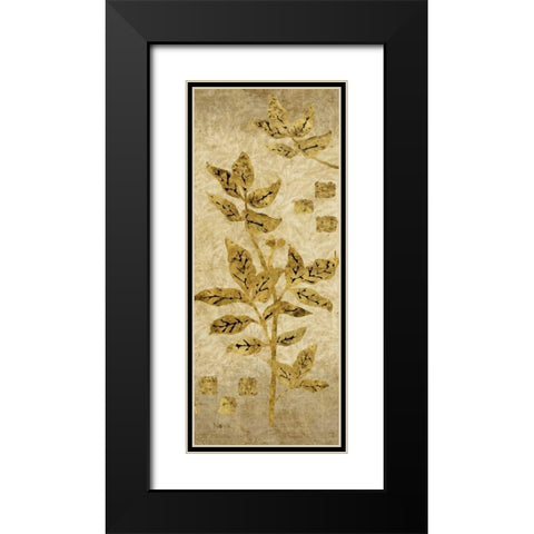 Gold Leaf Branches Panel II Black Modern Wood Framed Art Print with Double Matting by Nova, Studio
