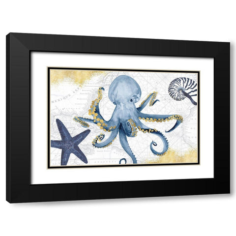 Deep Blue Sea I White Gold Black Modern Wood Framed Art Print with Double Matting by Reed, Tara