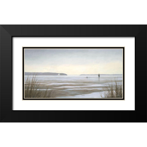 Contemplative Beach Stroll I Black Modern Wood Framed Art Print with Double Matting by Wines, James