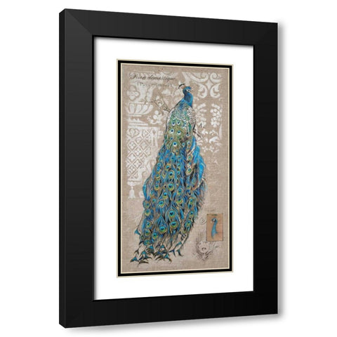 Peacock on Linen 1 Black Modern Wood Framed Art Print with Double Matting by Barrett, Chad