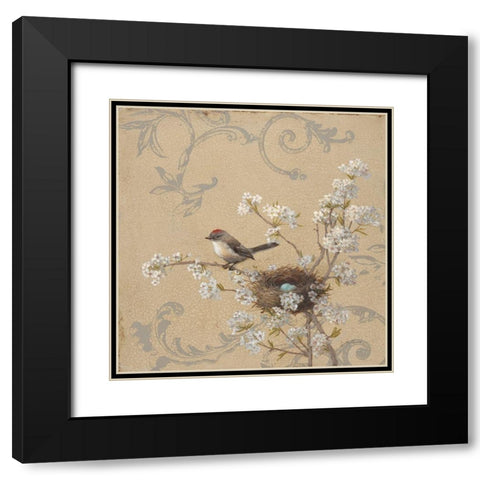 Kinglet and Pear Black Modern Wood Framed Art Print with Double Matting by McGannon, Jill Schultz