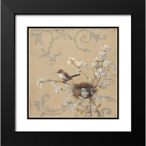 Kinglet and Pear Black Modern Wood Framed Art Print with Double Matting by McGannon, Jill Schultz