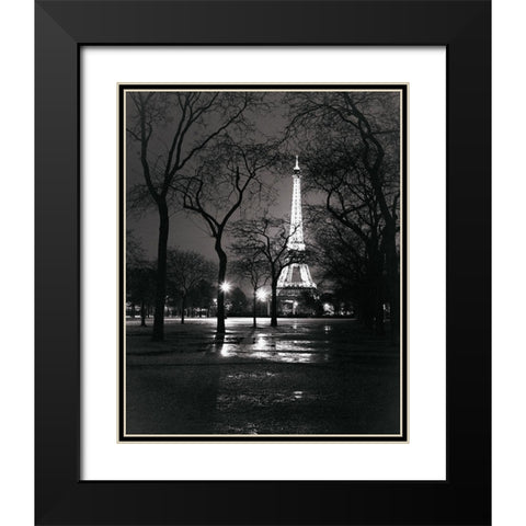Night - La Tour Eiffel Black Modern Wood Framed Art Print with Double Matting by Vandenack