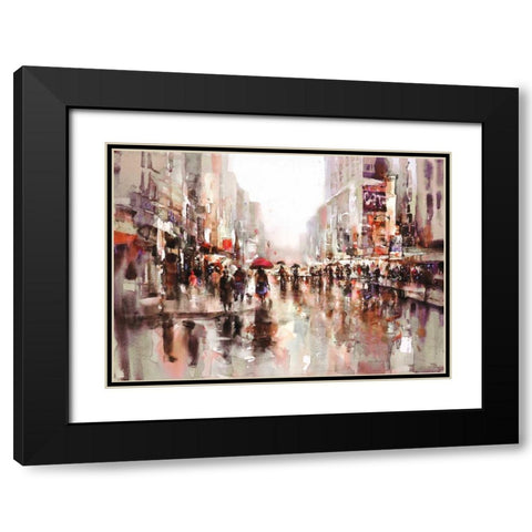 City Rain 2 Black Modern Wood Framed Art Print with Double Matting by Heighton, Brent