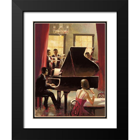 Piano Jazz Black Modern Wood Framed Art Print with Double Matting by Heighton, Brent