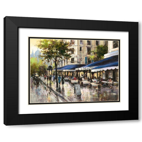 Avenue Des Champs-Elysees Blue Black Modern Wood Framed Art Print with Double Matting by Heighton, Brent