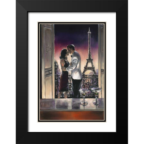 Paris Kiss Black Modern Wood Framed Art Print with Double Matting by Heighton, Brent