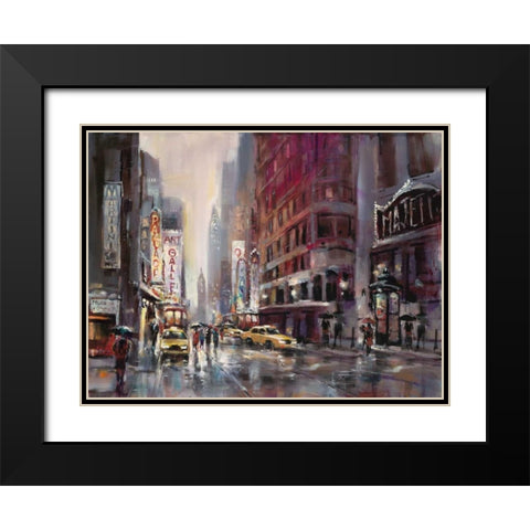 Manhattan Rain Black Modern Wood Framed Art Print with Double Matting by Heighton, Brent