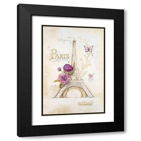 Eiffel Tower Roses Black Modern Wood Framed Art Print with Double Matting by Staehling, Angel