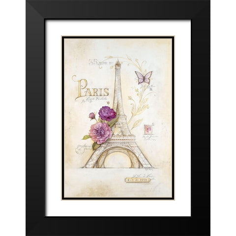 Eiffel Tower Roses Black Modern Wood Framed Art Print with Double Matting by Staehling, Angel