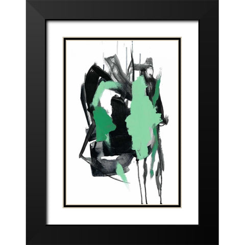 Gestural Brush, Green Black Modern Wood Framed Art Print with Double Matting by Gold, Lora
