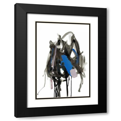 Gestural Brush, Blue Black Modern Wood Framed Art Print with Double Matting by Gold, Lora
