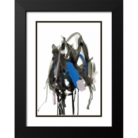 Gestural Brush, Blue Black Modern Wood Framed Art Print with Double Matting by Gold, Lora