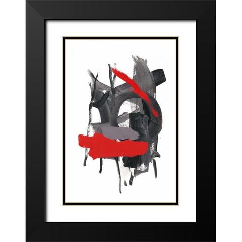 Gestural Brush, Red Black Modern Wood Framed Art Print with Double Matting by Gold, Lora