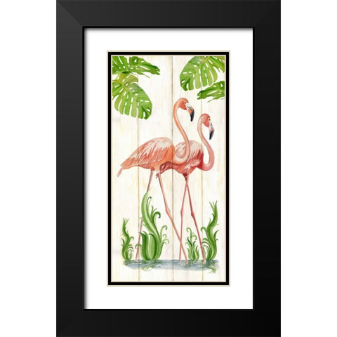 Flamingo Stroll 1 Black Modern Wood Framed Art Print with Double Matting by Escobedo, Mary