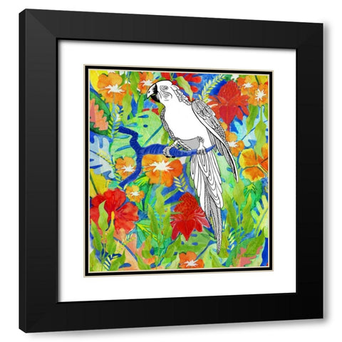 Tropical Paradise Parrot 1 Black Modern Wood Framed Art Print with Double Matting by Escobedo, Mary