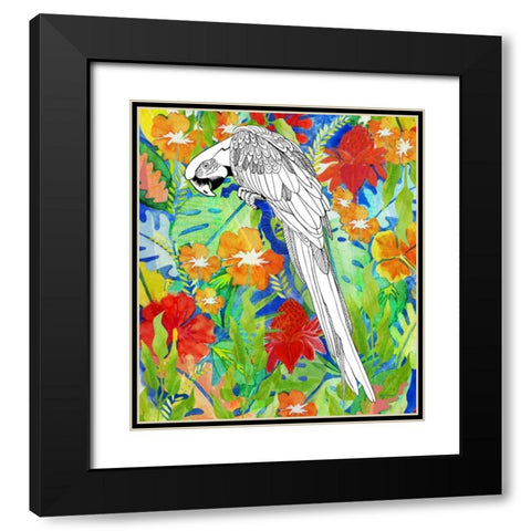 Tropical Paradise Parrot 2 Black Modern Wood Framed Art Print with Double Matting by Escobedo, Mary