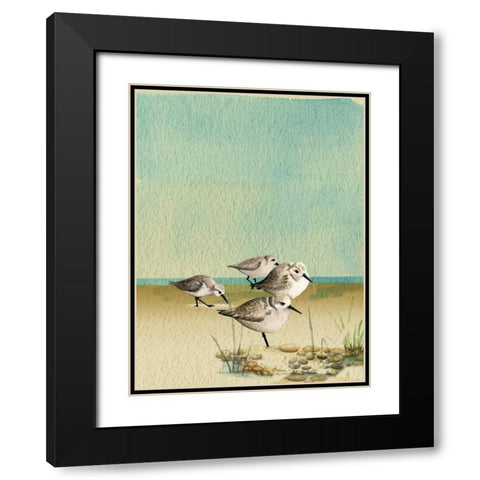 Sandpipers By The Sea Black Modern Wood Framed Art Print with Double Matting by Escobedo, Mary