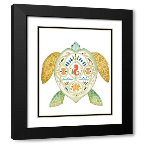 Holiday By The Sea, Turtle 1 Black Modern Wood Framed Art Print with Double Matting by Escobedo, Mary