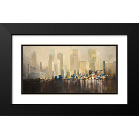 Skyline Harbour Black Modern Wood Framed Art Print with Double Matting by Gottschlag, Jurgen