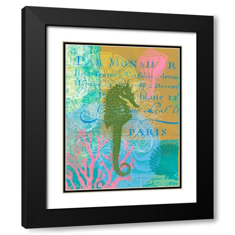 Script Seahorse Black Modern Wood Framed Art Print with Double Matting by Robertson, Walter