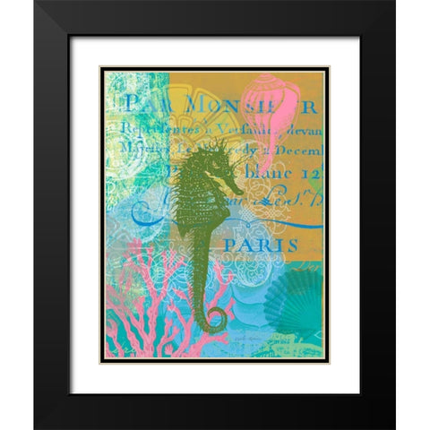 Script Seahorse Black Modern Wood Framed Art Print with Double Matting by Robertson, Walter