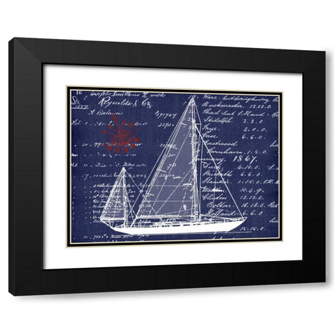 Schooner Blueprint Denim 1 Black Modern Wood Framed Art Print with Double Matting by Robertson, Walter