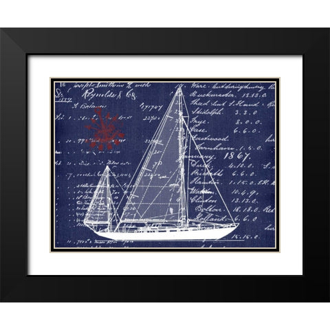 Schooner Blueprint Denim 1 Black Modern Wood Framed Art Print with Double Matting by Robertson, Walter