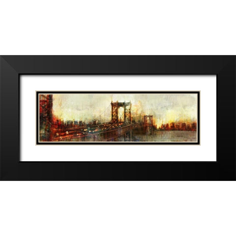 Over the Manhattan Bridge Black Modern Wood Framed Art Print with Double Matting by Roko, Ken