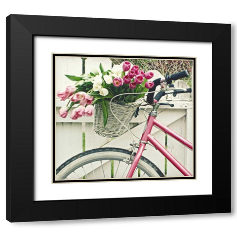 Basket Of Tulips Black Modern Wood Framed Art Print with Double Matting by Dvorak, Vicki