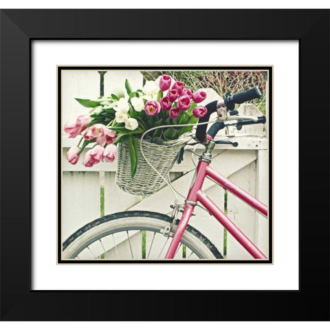 Basket Of Tulips Black Modern Wood Framed Art Print with Double Matting by Dvorak, Vicki