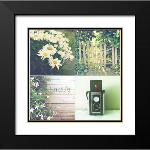 Camera And Daisies SIMPLIFY Black Modern Wood Framed Art Print with Double Matting by Dvorak, Vicki