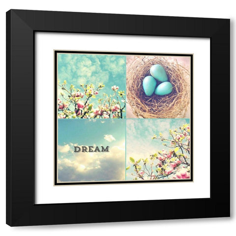 Blue Eggs Pink Blossoms Dream Black Modern Wood Framed Art Print with Double Matting by Dvorak, Vicki