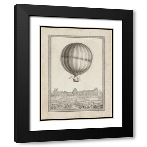 Balloon Over Paris Black Modern Wood Framed Art Print with Double Matting by James, Christopher