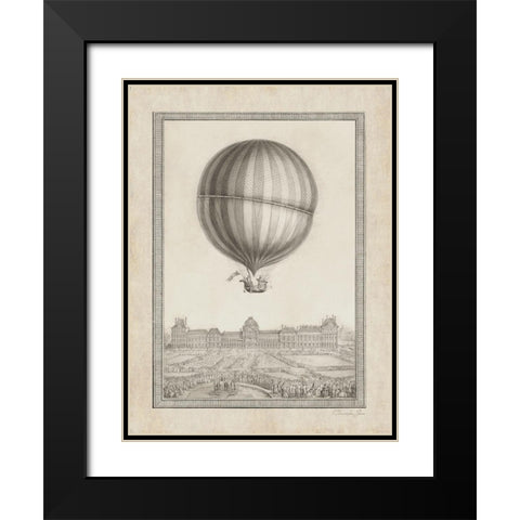 Balloon Over Paris Black Modern Wood Framed Art Print with Double Matting by James, Christopher