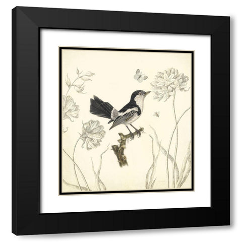Botanical Song Bird 1 Black Modern Wood Framed Art Print with Double Matting by James, Christopher