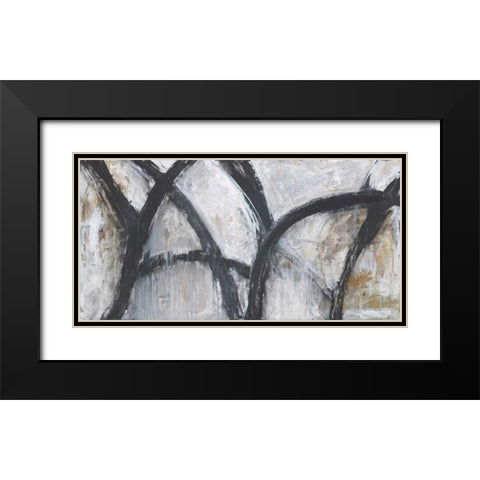 ABSTRACT STROKES Black Modern Wood Framed Art Print with Double Matting by Hutton