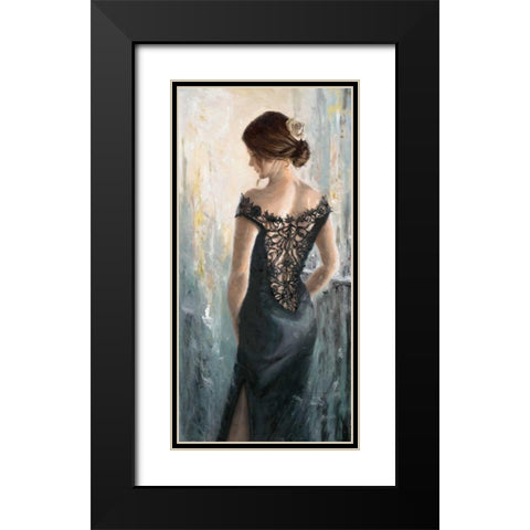 Black Lace-White Rose Black Modern Wood Framed Art Print with Double Matting by Wallis, Karen