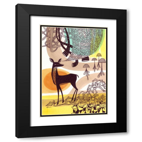 Doodle Deer Black Modern Wood Framed Art Print with Double Matting by Faust, Richard
