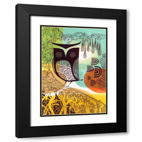 Doodle Owl Black Modern Wood Framed Art Print with Double Matting by Faust, Richard