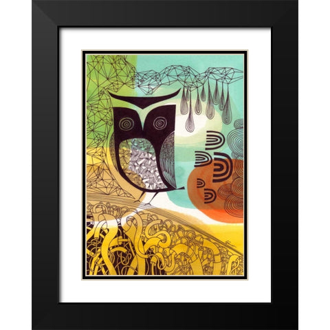 Doodle Owl Black Modern Wood Framed Art Print with Double Matting by Faust, Richard