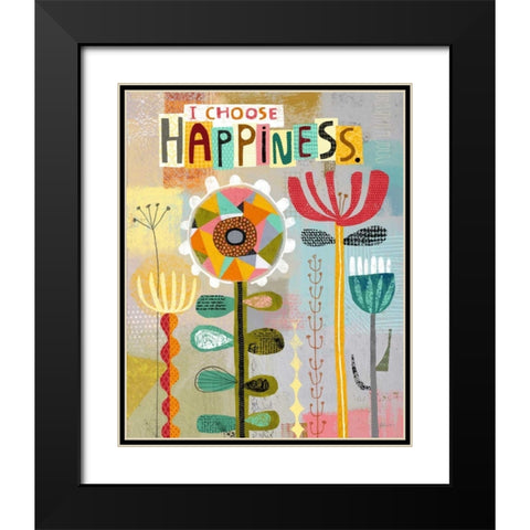 Happiness Flowers Black Modern Wood Framed Art Print with Double Matting by Faust, Richard