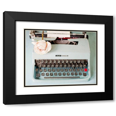 Back In Time Blue Typewriter Black Modern Wood Framed Art Print with Double Matting by Susannah Tucker Photography
